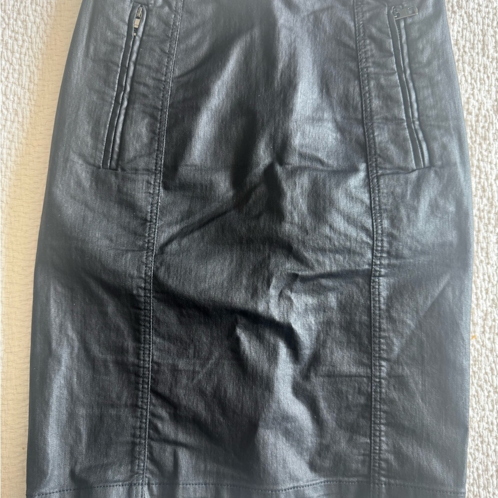 Waxed/Oil black Burberry cotton stretch skirt 2